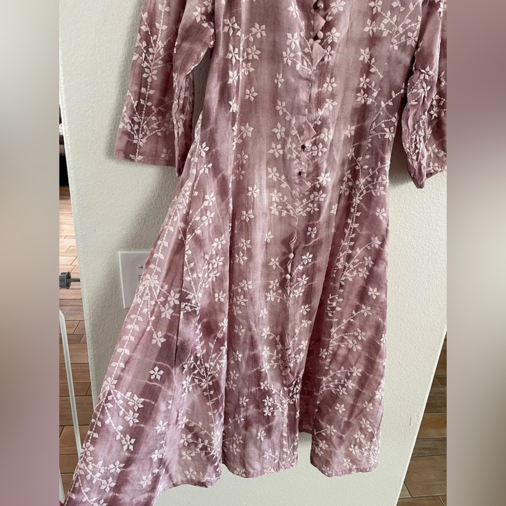 Sweet Ones VINTAGE Purple A Line Dress White Embossed Floral Print Large - Picture 7 of 11